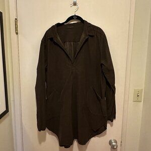 CP Shades 100% Cotton Longline Tunic Front Pockets Navy Brown